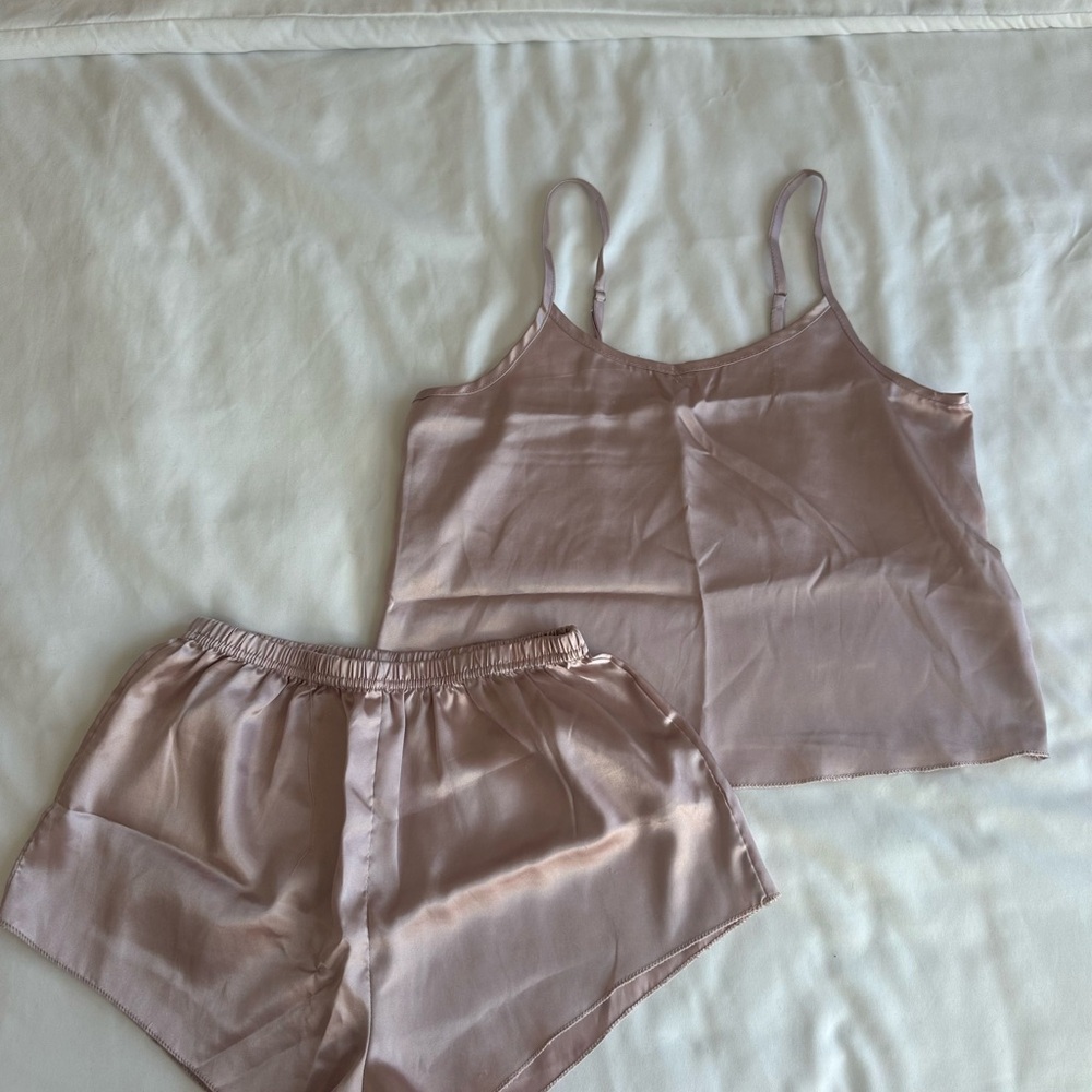 Silk Satin Pajama Set in Blush